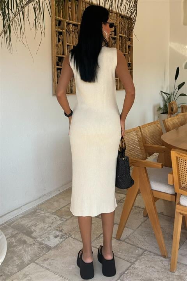 Buttoned Ribbed Sleeveless Dress
