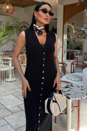 Front Buttoned Ribbed Sleeveless Dress - Sobe Istanbul - Globality Store - Women Clothes Wholesale Turkey