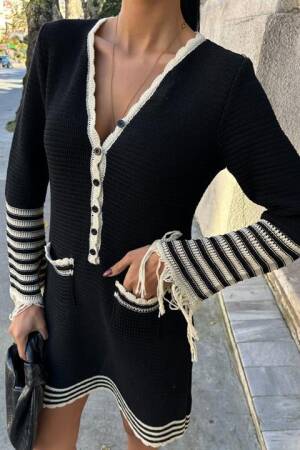 Knitwear Sleeves Tassel Button Dress - Sobe Istanbul - Globality Store - Women Clothes Wholesale Turkey
