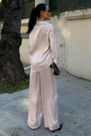Sequin Sequin Silvery Floral Satin Double Set - Sobe Istanbul - Globality Store - Women Clothes Wholesale Turkey