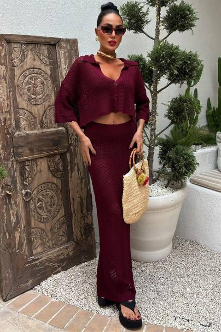 Jenny Openwork Skirt Set - Burgundy - Sobe Istanbul - Globality Store - Women Clothes Wholesale Turkey