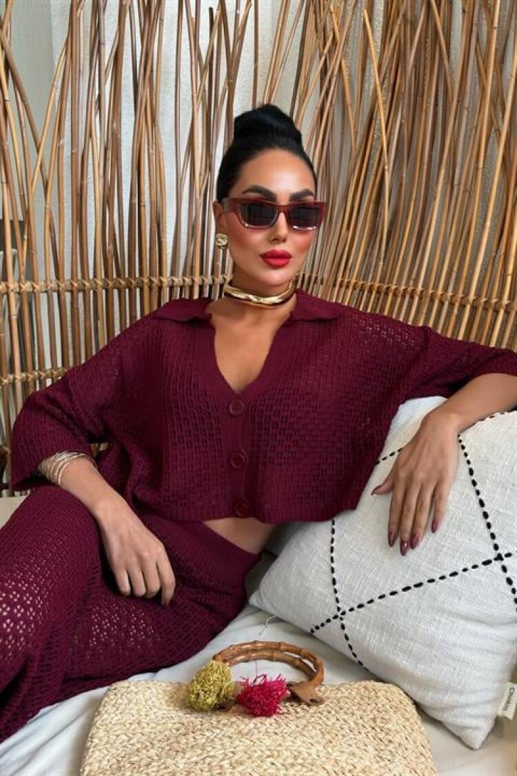Jenny Openwork Skirt Set - Burgundy