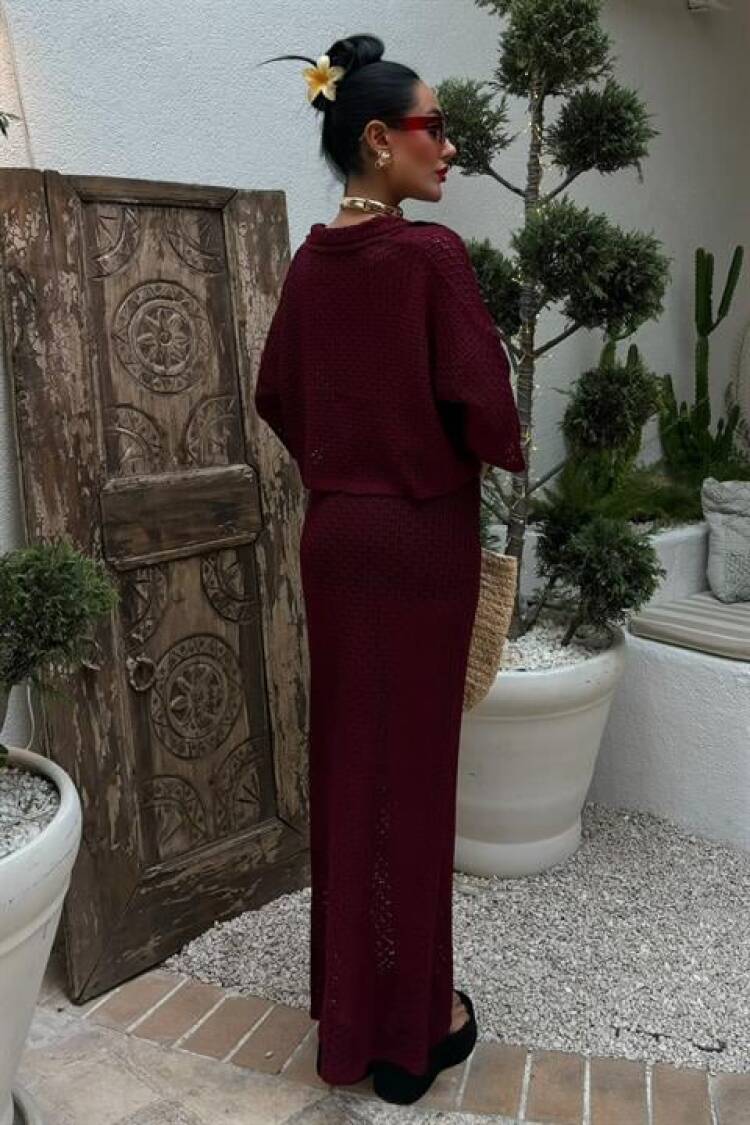 Jenny Openwork Skirt Set - Burgundy