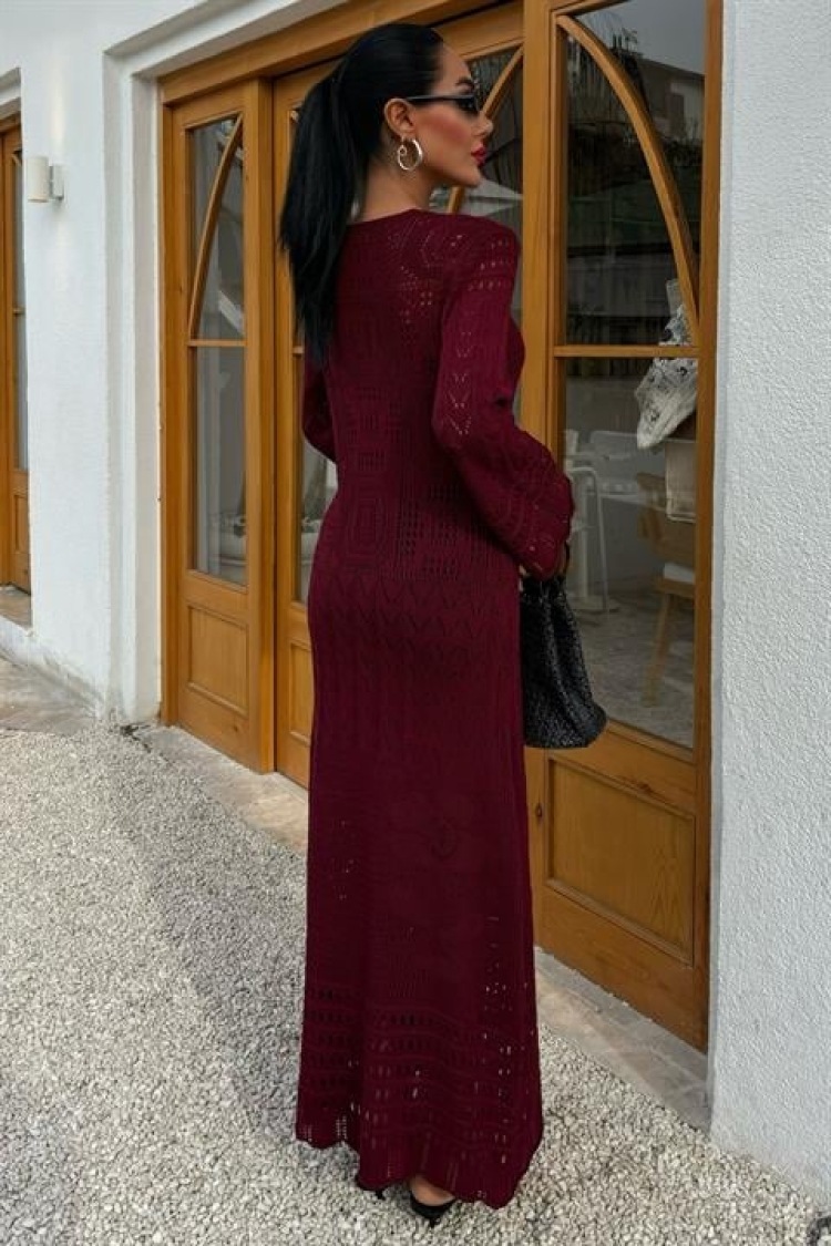 Brit Detailed Openwork Dress - Burgundy
