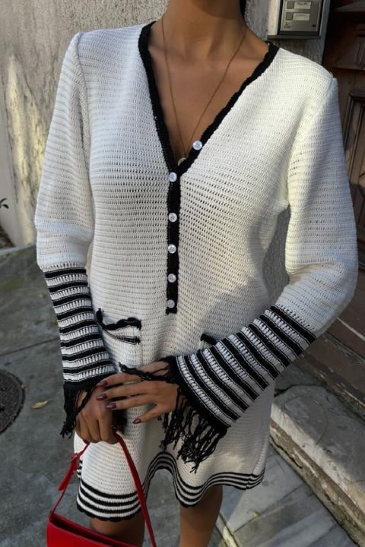Knitwear Sleeves Tassel Button Dress
