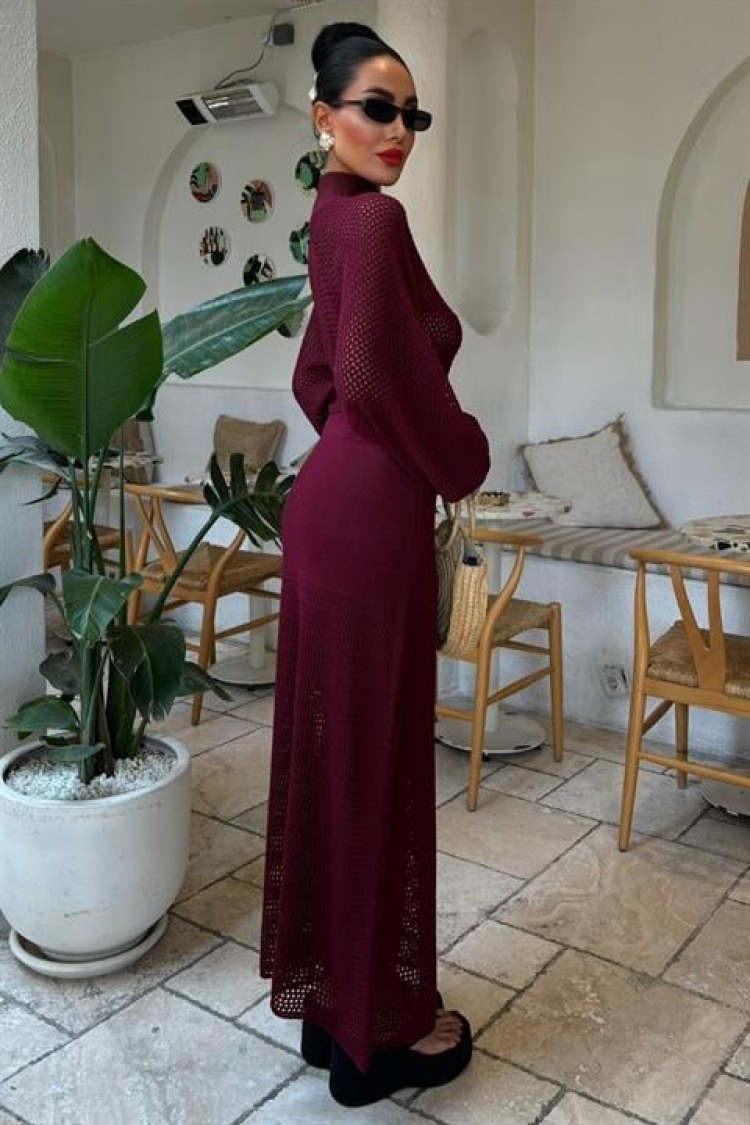 Openwork Knitwear Dress - Burgundy