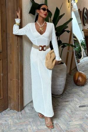 Openwork V Neck Dress - Sobe Istanbul - Globality Store - Women Clothes Wholesale Turkey