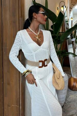 Openwork V Neck Dress - Sobe Istanbul - Globality Store - Women Clothes Wholesale Turkey