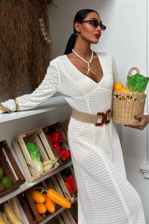 Openwork V Neck Dress - Sobe Istanbul - Globality Store - Women Clothes Wholesale Turkey