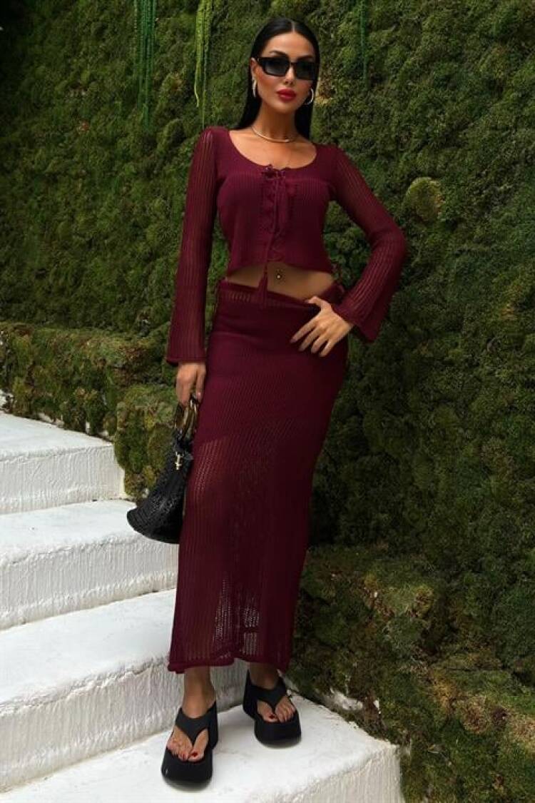 Crochet Tie Set - Burgundy - Sobe Istanbul - Globality Store - Women Clothes Wholesale Turkey