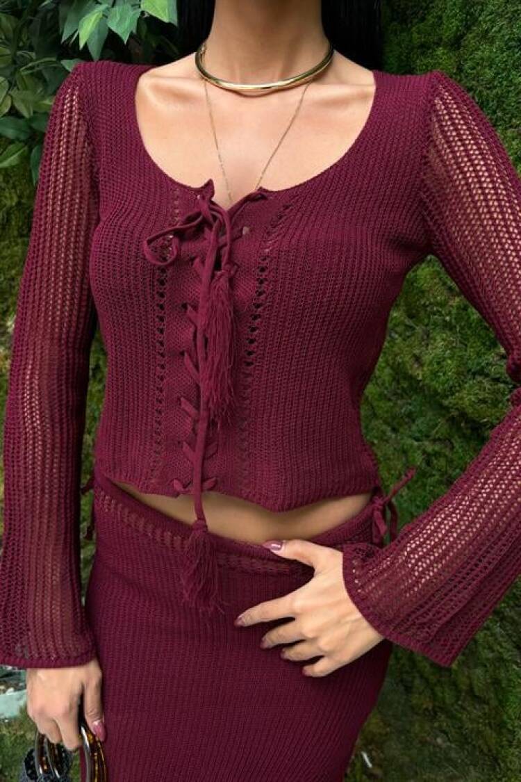Crochet Tie Set - Burgundy