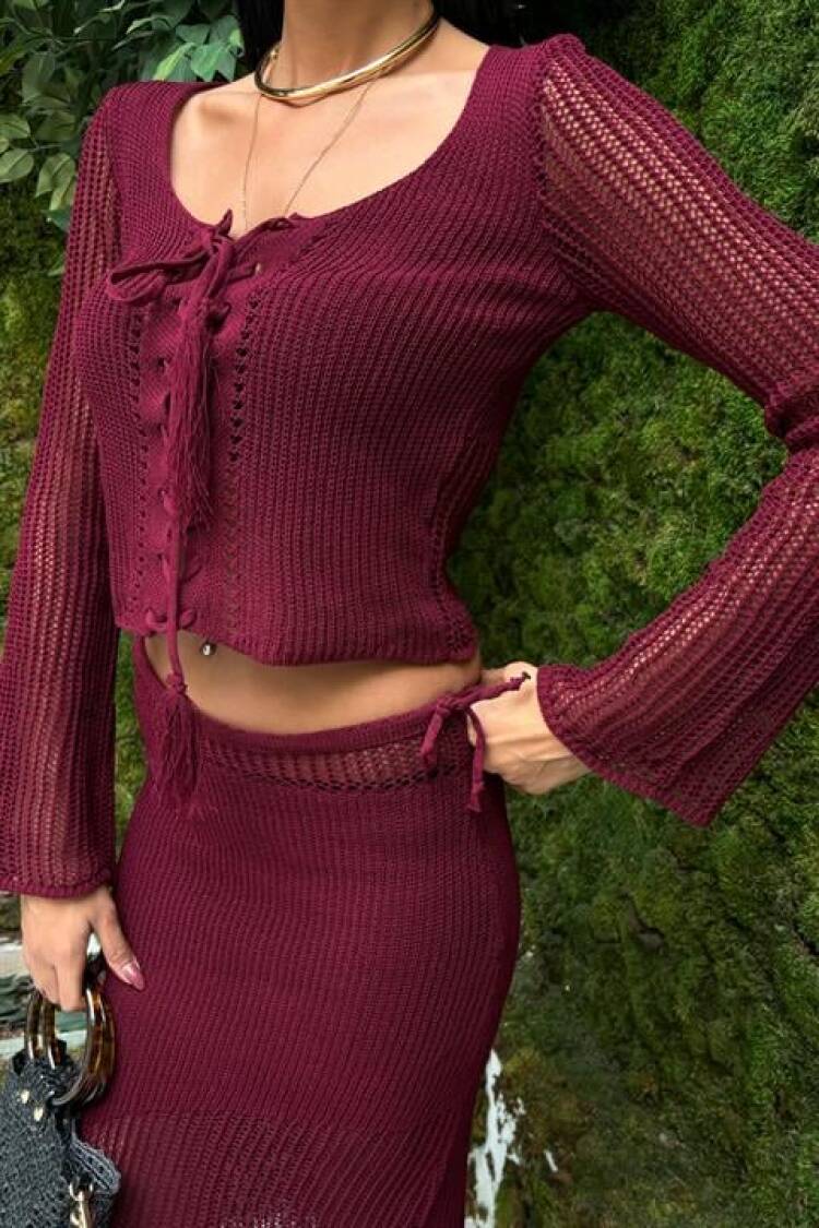 Crochet Tie Set - Burgundy