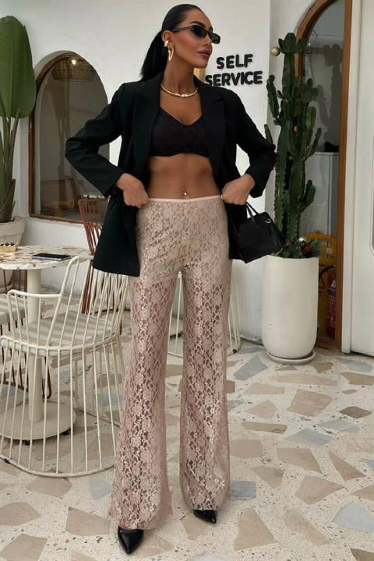 Lace Trousers With Inner Lining - Sobe Istanbul - Globality Store - Women Clothes Wholesale Turkey
