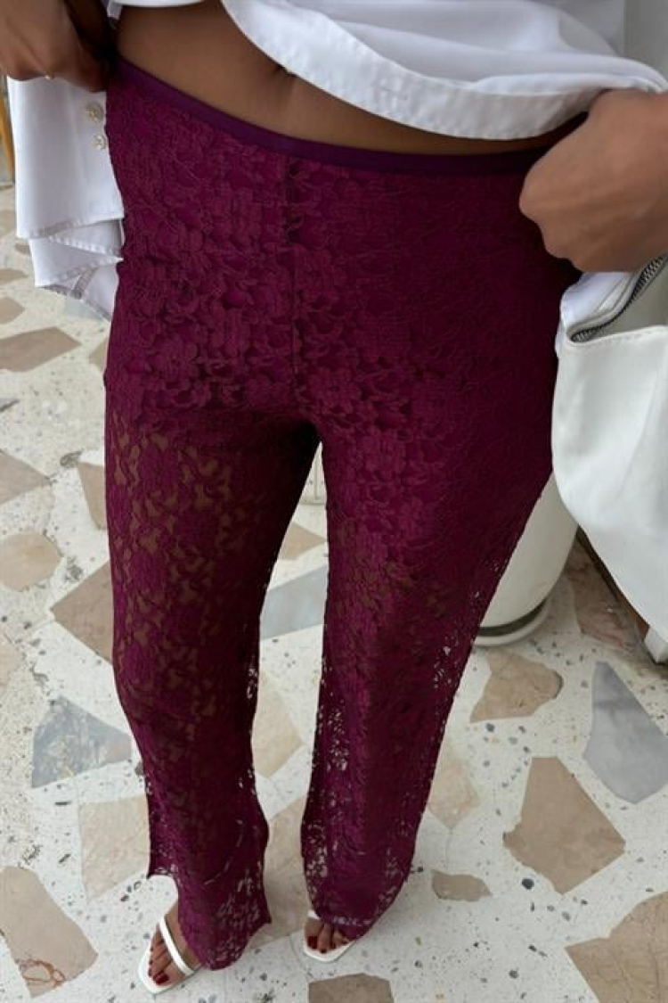 Lace Trousers With Inner Lining - Plum