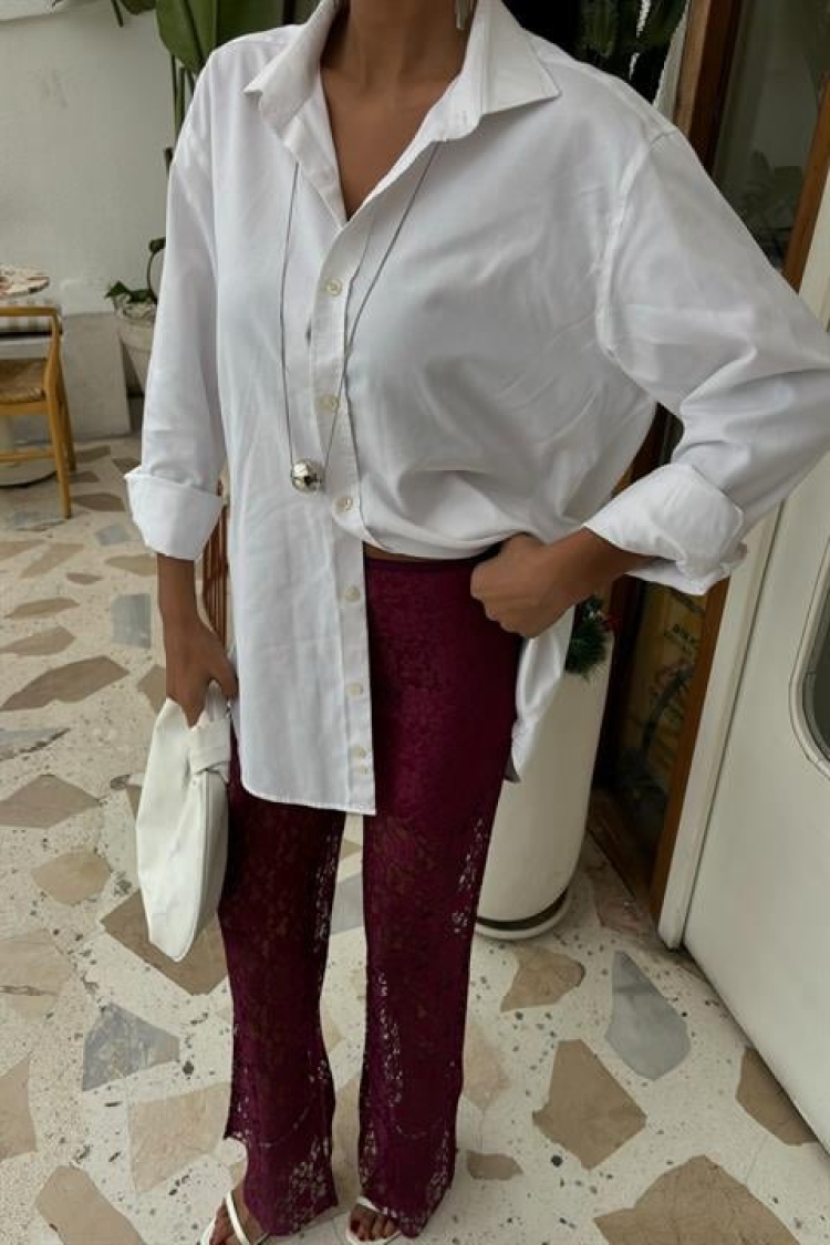 Lace Trousers With Inner Lining - Plum