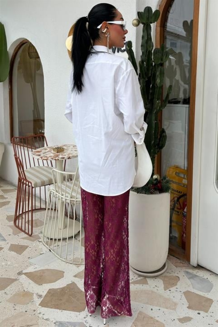 Lace Trousers With Inner Lining - Plum