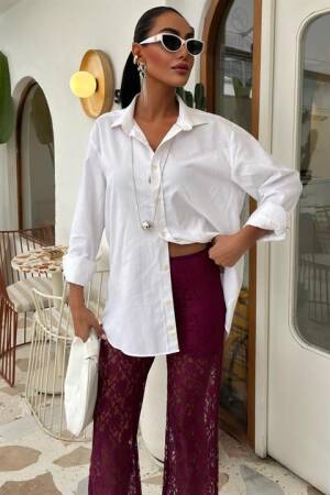 Lace Trousers With Inner Lining - Plum - Sobe Istanbul - Globality Store - Women Clothes Wholesale Turkey