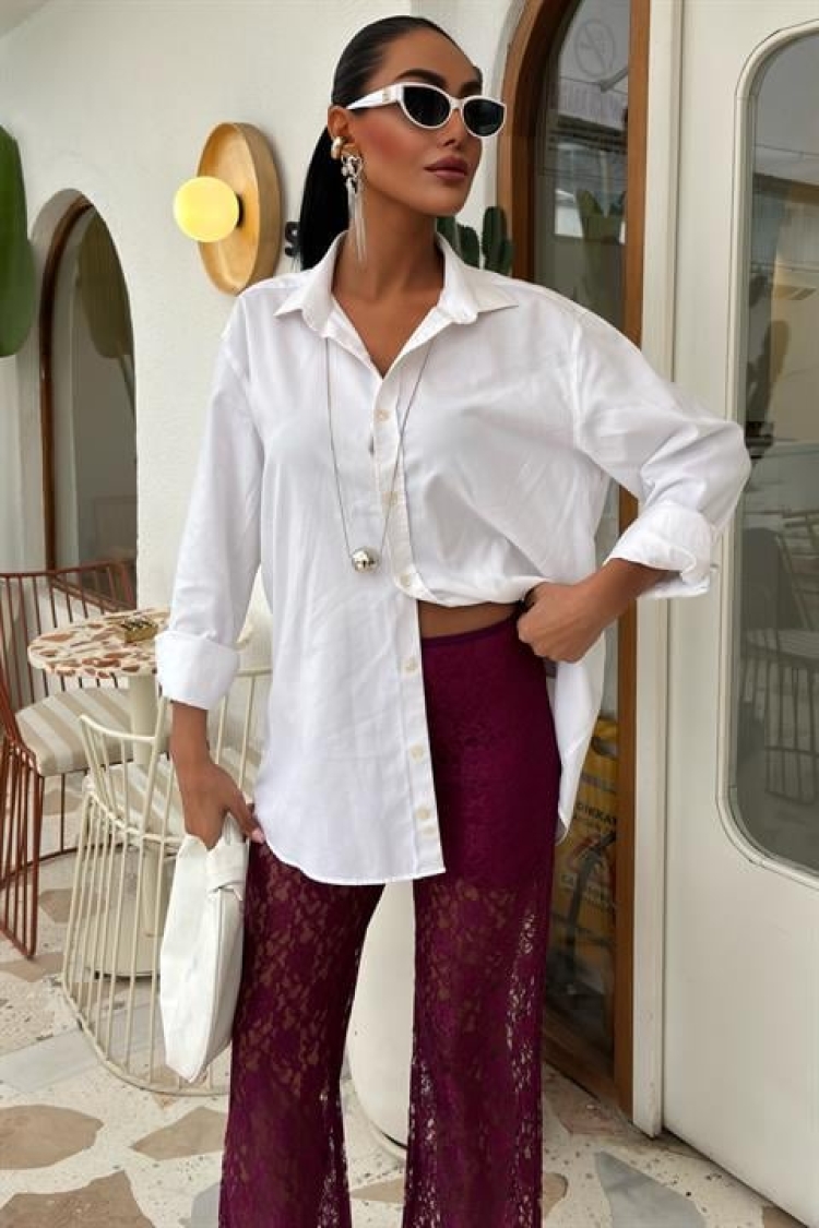 Lace Trousers With Inner Lining - Plum