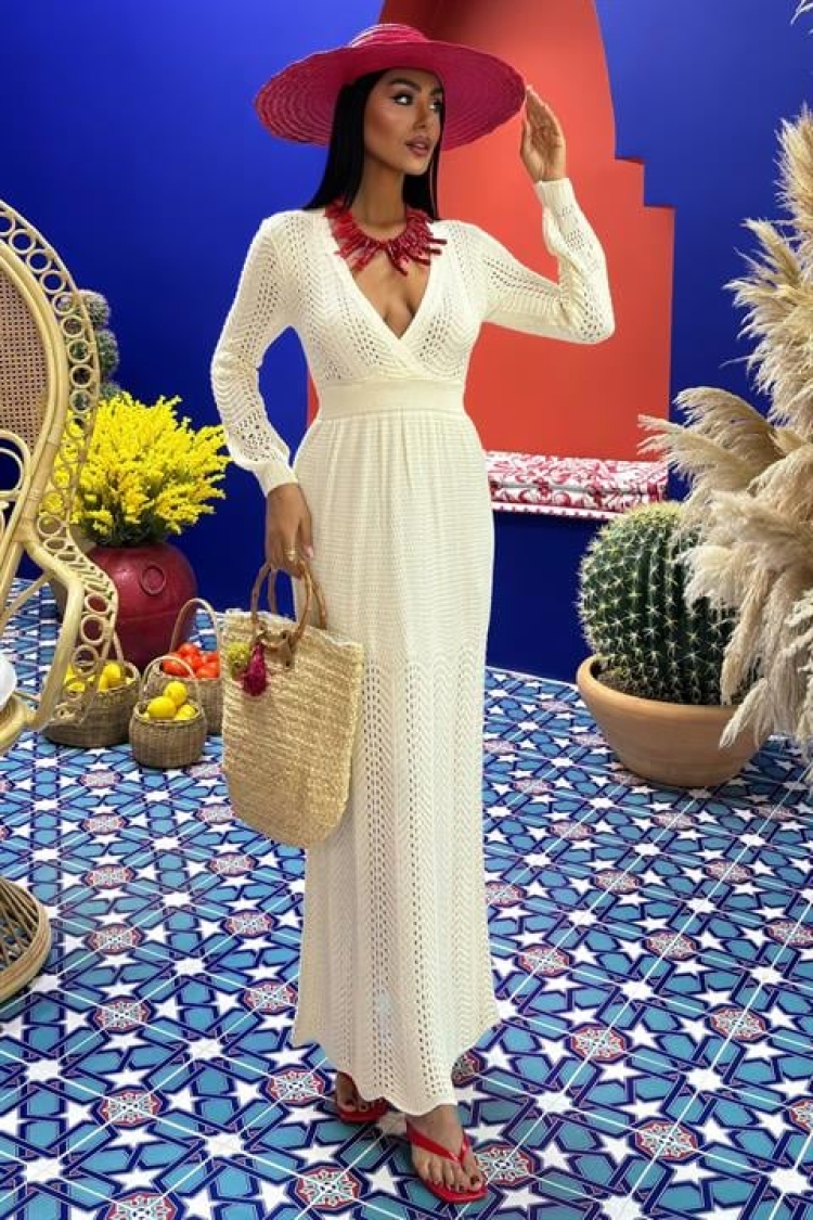 Deep Neckline Knitwear Dress - Sobe Istanbul - Globality Store - Women Clothes Wholesale Turkey
