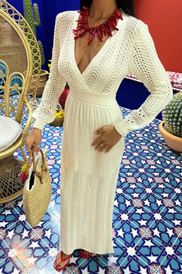 Deep Neckline Knitwear Dress