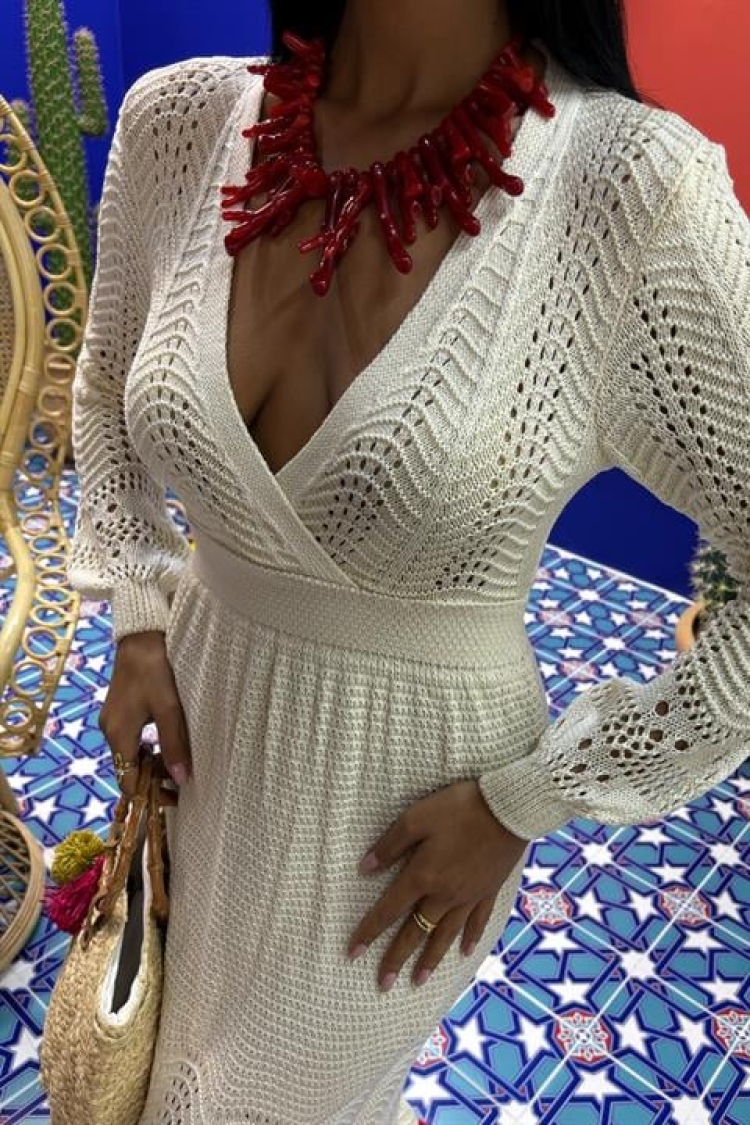 Deep Neckline Knitwear Dress