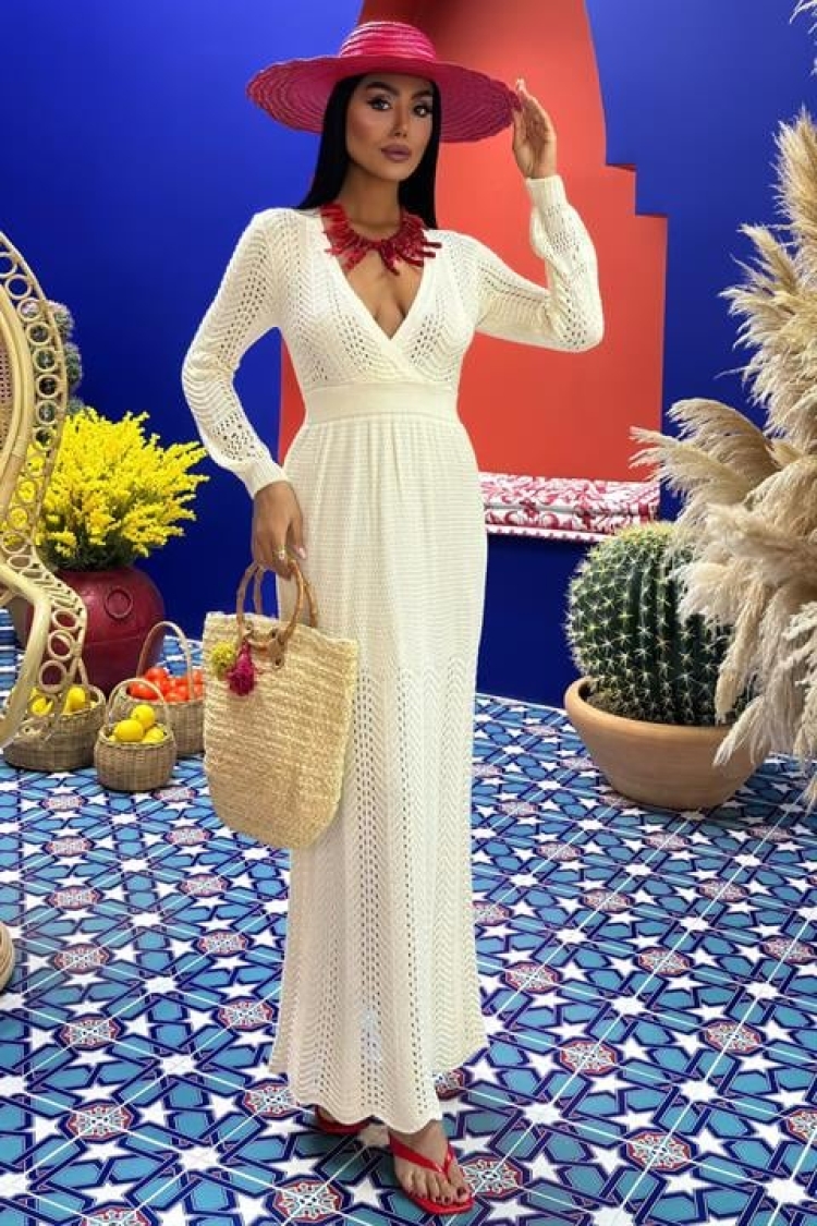 Deep Neckline Knitwear Dress