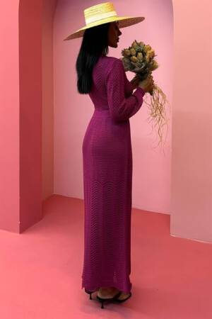 Deep Neck Knitwear Dress - Purple - Sobe Istanbul - Globality Store - Women Clothes Wholesale Turkey