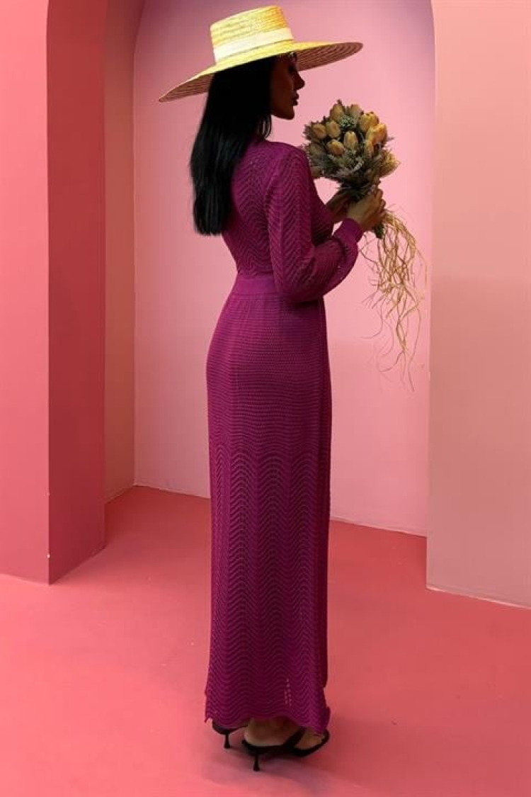 Deep Neck Knitwear Dress - Purple