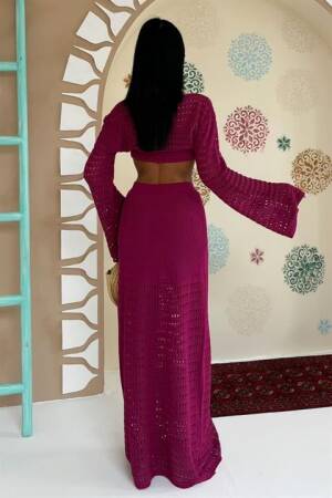 Openwork Triple Set With Bustier And Bolero - Plum - Sobe Istanbul - Globality Store - Women Clothes Wholesale Turkey