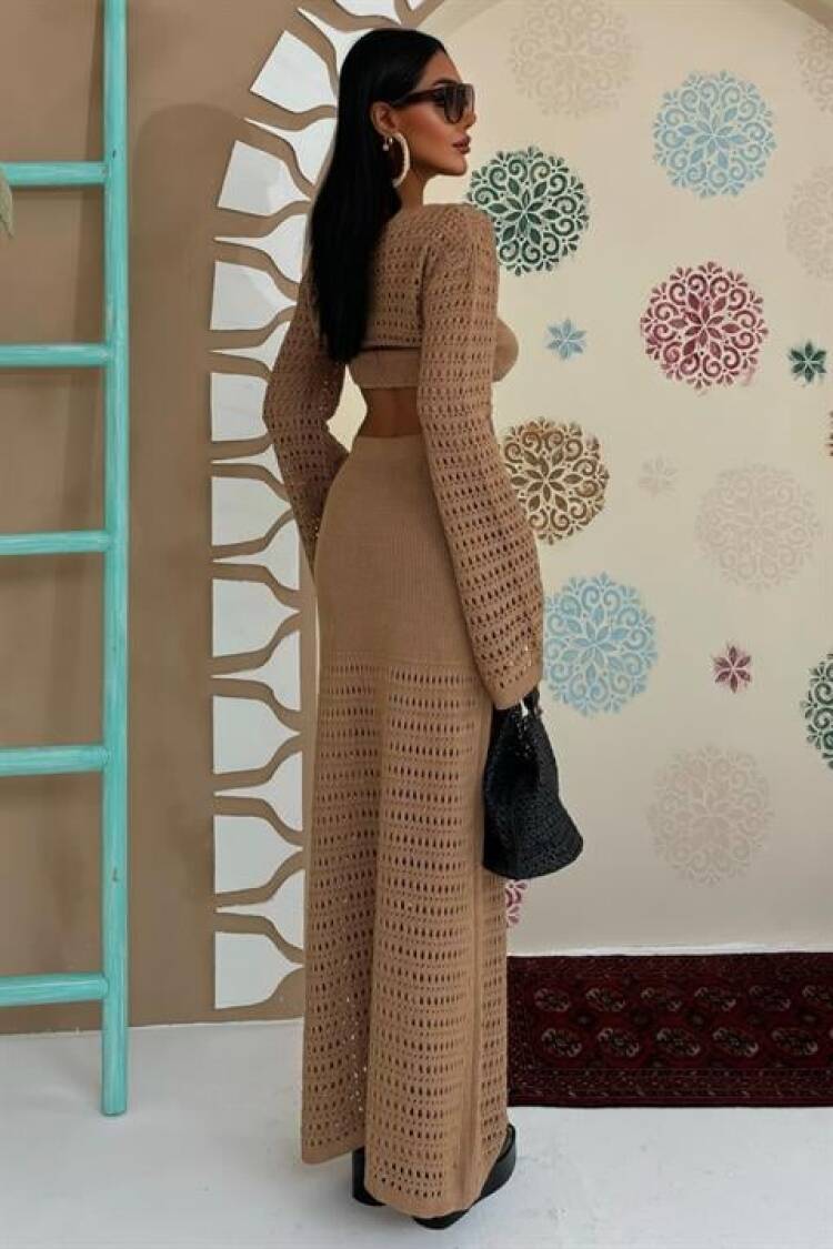 Openwork Triple Set With Bustier And Bolero - Mocha