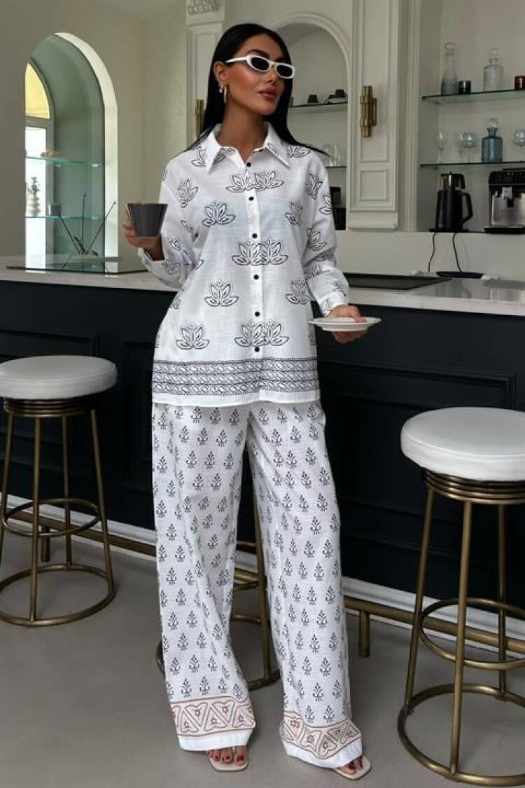 Ethnic Pattern Double Linen Suit - Sobe Istanbul - Globality Store - Women Clothes Wholesale Turkey
