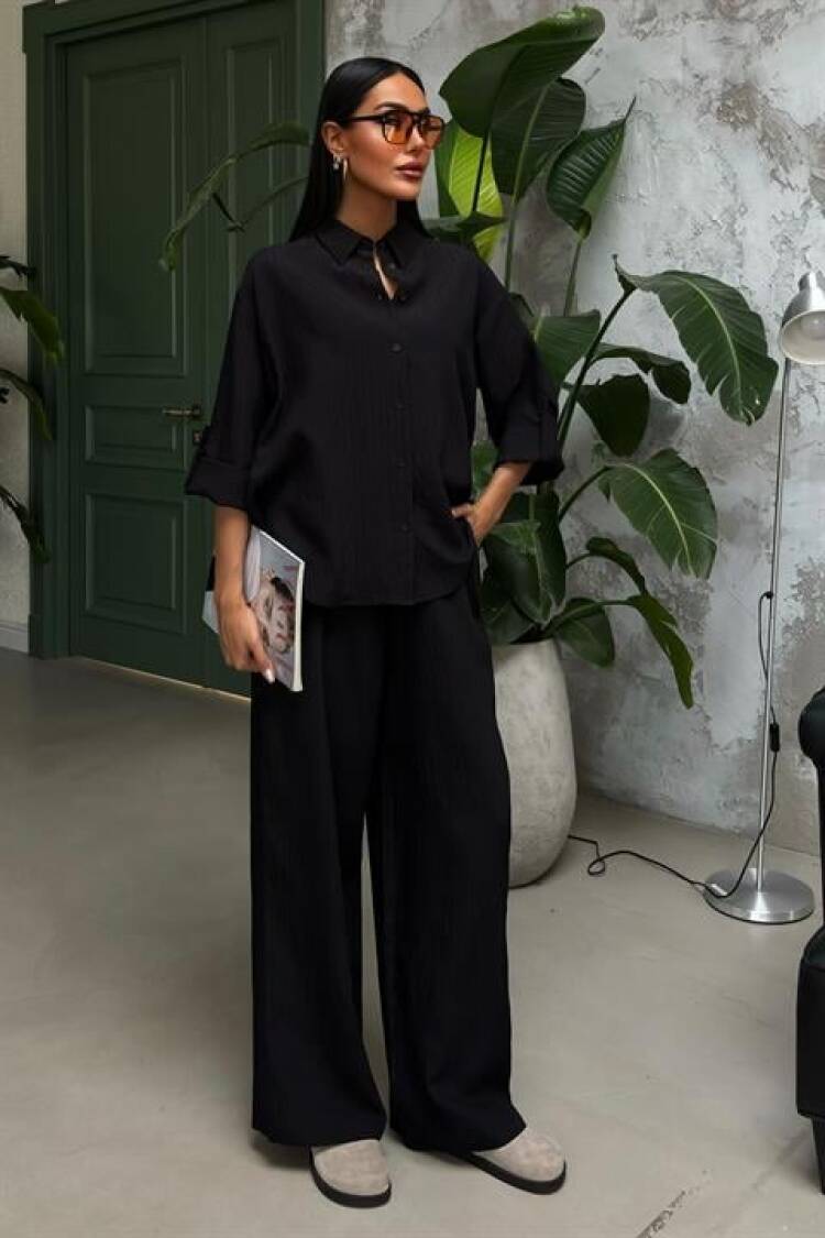 Embossed Striped Double Slippery Suit - Sobe Istanbul - Globality Store - Women Clothes Wholesale Turkey
