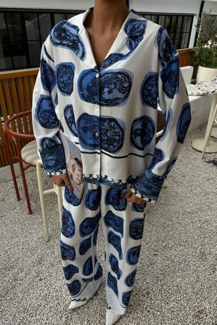 Patterned Satin Suit - Multicolor