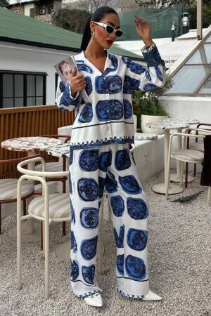 Patterned Satin Suit - Multicolor - Sobe Istanbul - Globality Store - Women Clothes Wholesale Turkey