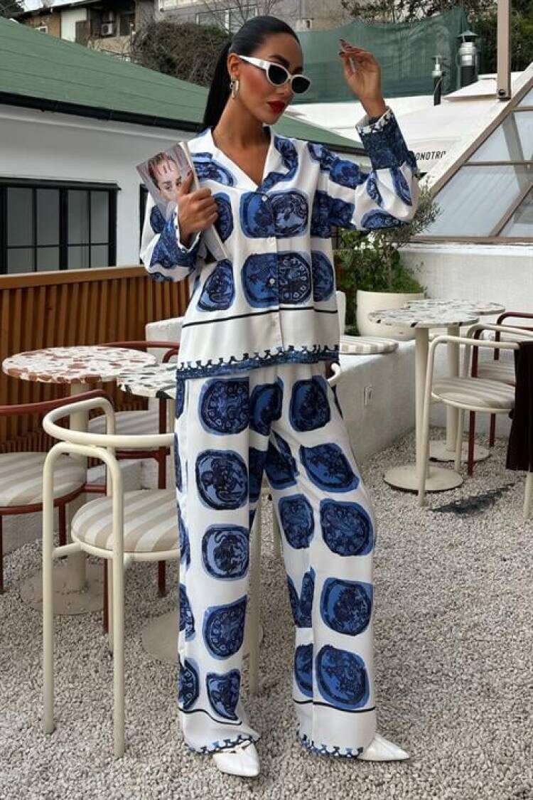 Patterned Satin Suit - Multicolor