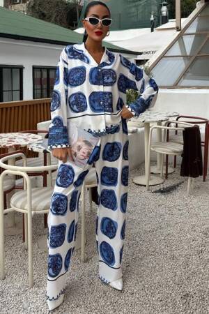 Patterned Satin Suit - Multicolor - Sobe Istanbul - Globality Store - Women Clothes Wholesale Turkey