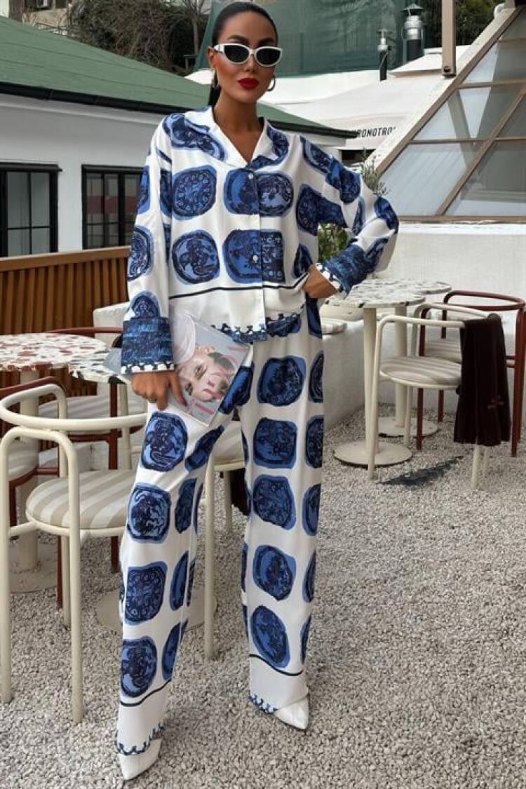 Patterned Satin Suit - Multicolor - Sobe Istanbul - Globality Store - Women Clothes Wholesale Turkey