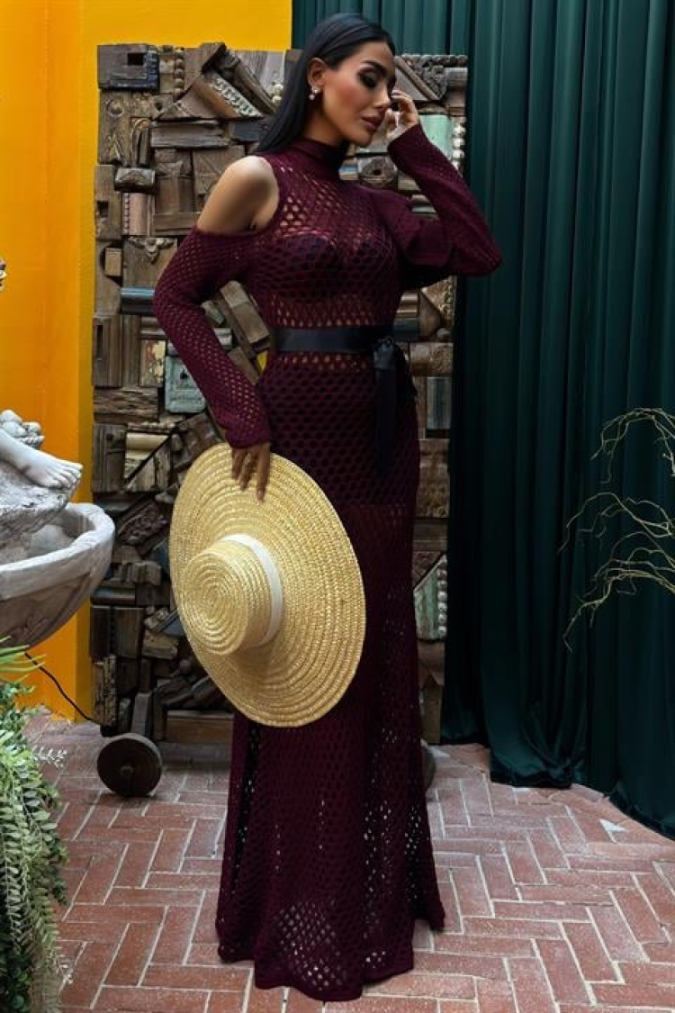 Satin Belt Openwork Knitwear Dress - Sobe Istanbul - Globality Store - Women Clothes Wholesale Turkey