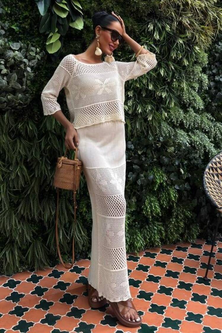 Boat Neck Half Sleeve Openwork Knitwear Set - Sobe Istanbul - Globality Store - Women Clothes Wholesale Turkey