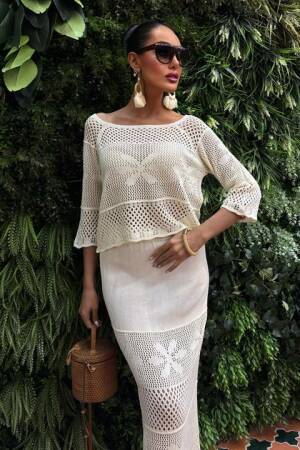 Boat Neck Half Sleeve Openwork Knitwear Set - Sobe Istanbul - Globality Store - Women Clothes Wholesale Turkey