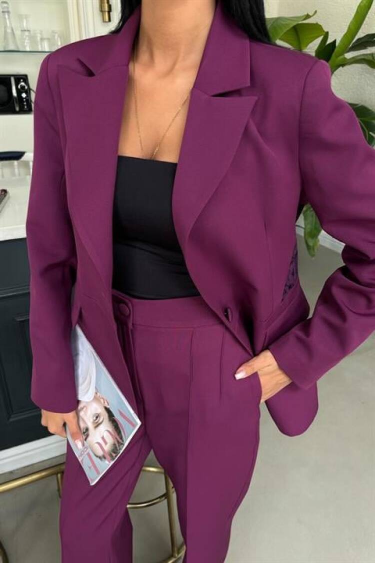 Back Lace Detail Premium Suit - Purple