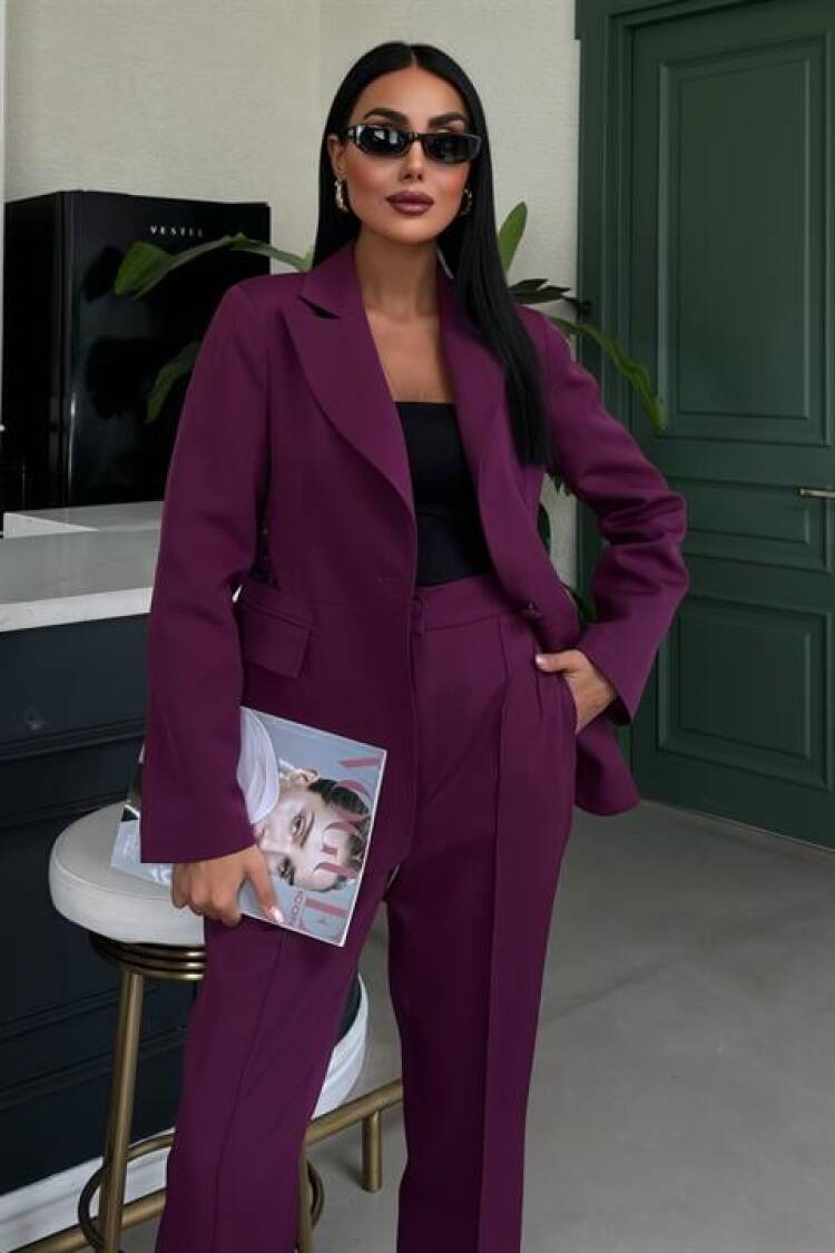 Back Lace Detail Premium Suit - Purple