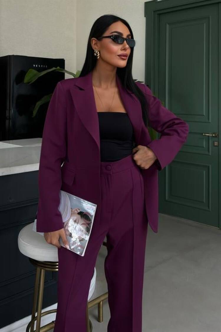 Back Lace Detail Premium Suit - Purple