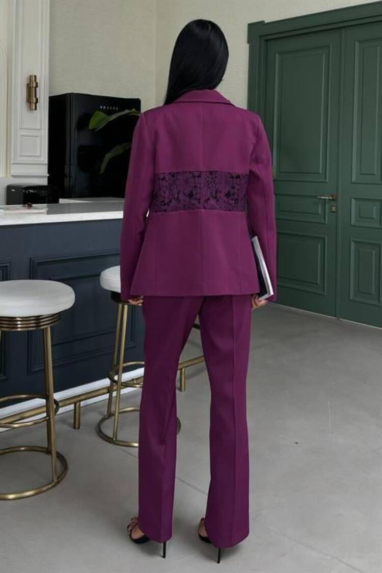 Back Lace Detail Premium Suit - Purple