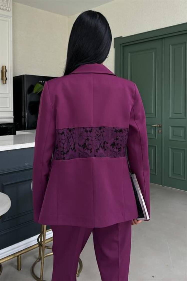 Back Lace Detail Premium Suit - Purple