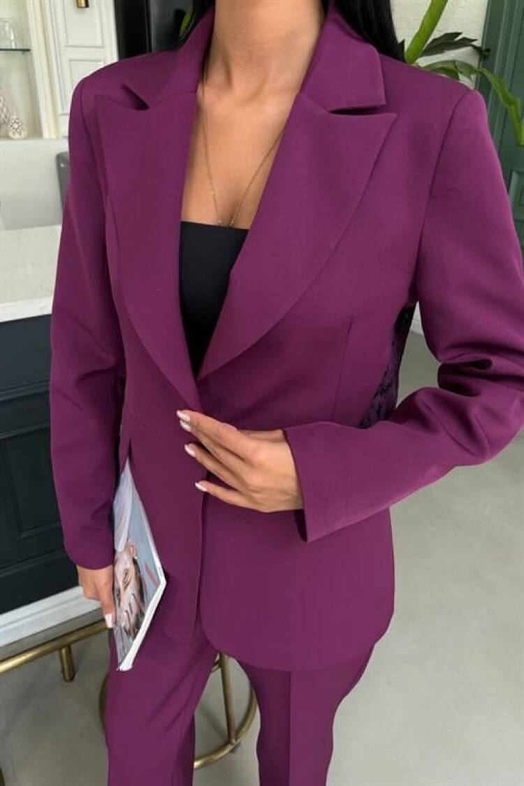 Back Lace Detail Premium Suit - Purple