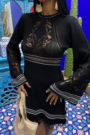 Tie Up Spanish Sleeve Knitwear Dress With Back Neckline - Sobe Istanbul - Globality Store - Women Clothes Wholesale Turkey