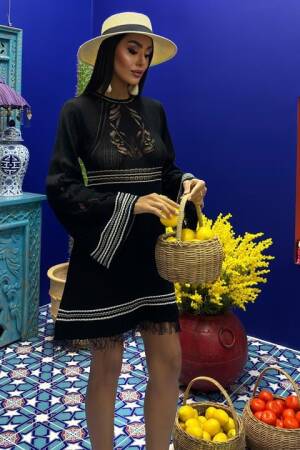 Tie Up Spanish Sleeve Knitwear Dress With Back Neckline - Sobe Istanbul - Globality Store - Women Clothes Wholesale Turkey