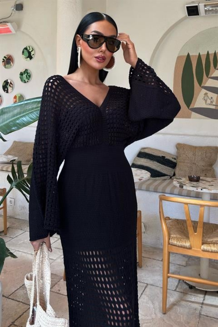 Bat Sleeve Openwork Knitwear Dress