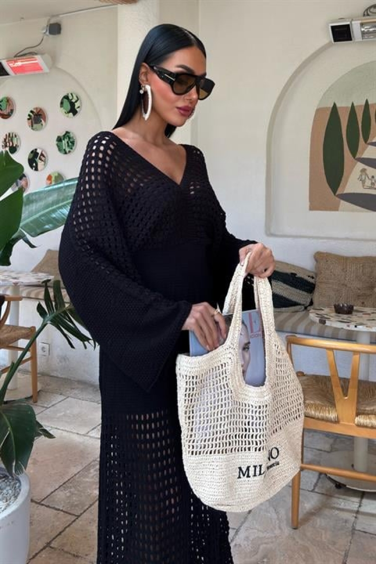 Bat Sleeve Openwork Knitwear Dress